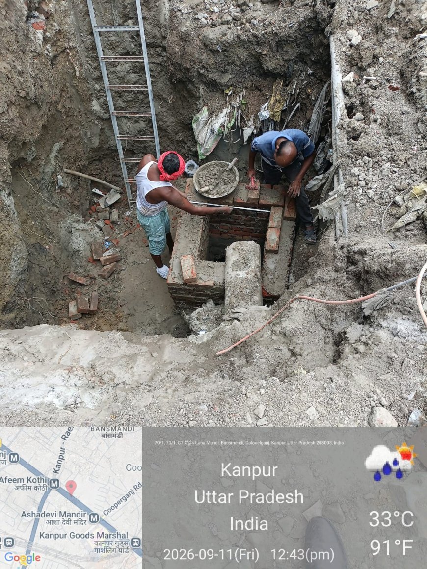 कोपरगंज-जीटी रोड नाला निर्माण पर उठे सवाल, पुरानी ईंटों के इस्तेमाल का आरोप